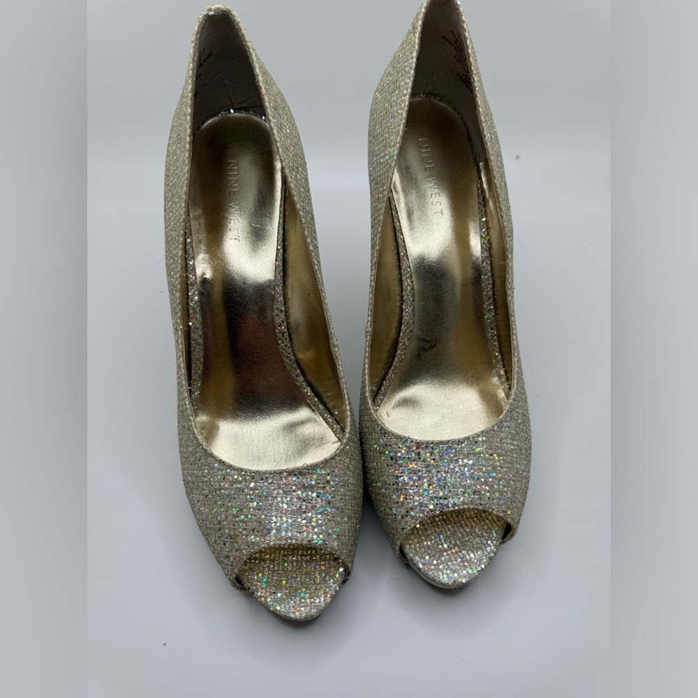 Nine West gold shimmery platform heels